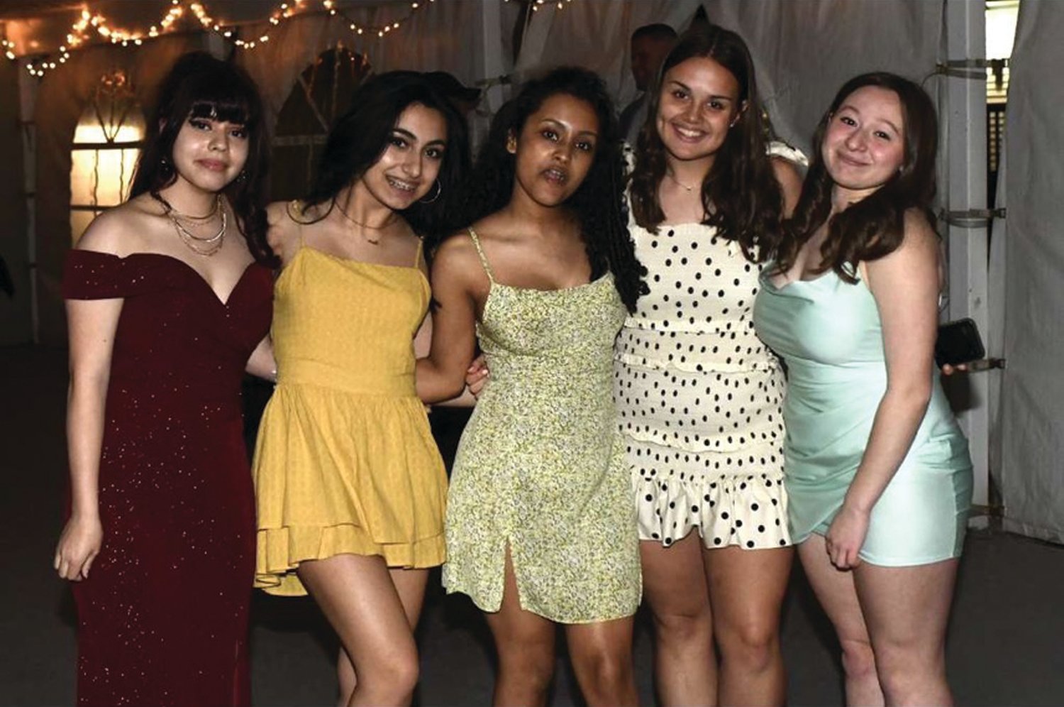 FUTURE QUEEN: The Semi Queen Court posing for a photo together. From left to right, Ash Torres, Alessandra Pesare, Jiana Mitsoulis, Hannah Lavergne and Aubree Allen.